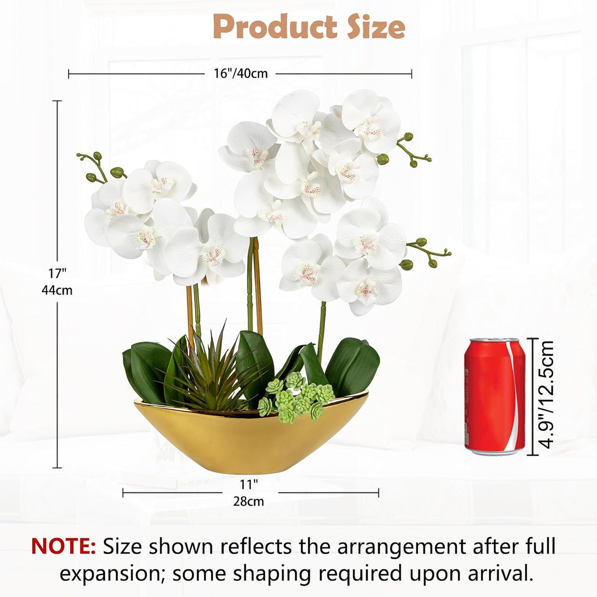 Orchid Artificial Flowers 18in White Fake Orchid Silk Flowers with Ceramic Pot Faux Orchid Arrangement for Home Office Room Coffee Table Centerpiece Modern Decoration