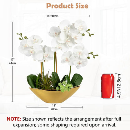 Orchid Artificial Flowers 18in White Fake Orchid Silk Flowers with Ceramic Pot Faux Orchid Arrangement for Home Office Room Coffee Table Centerpiece Modern Decoration
