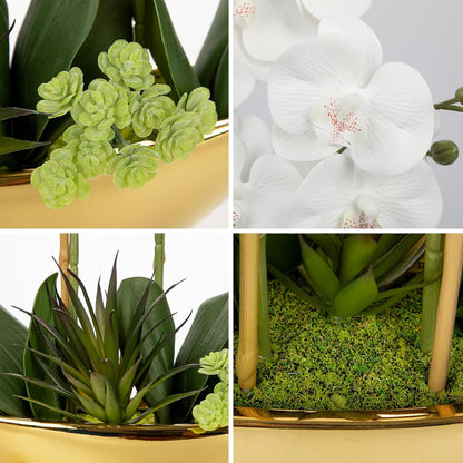 Orchid Artificial Flowers 18in White Fake Orchid Silk Flowers with Ceramic Pot Faux Orchid Arrangement for Home Office Room Coffee Table Centerpiece Modern Decoration
