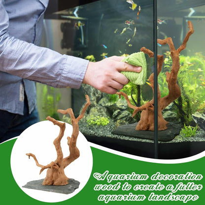Large Driftwood for Aquarium, 8.5-11.5 Inch Spider Wood on Slate Stone, Natural Spiderwood Aquarium Driftwood Aquascaping Wood for Reptile Enclosure, Terrarium, Reptile Tank, Fish Tank Decor