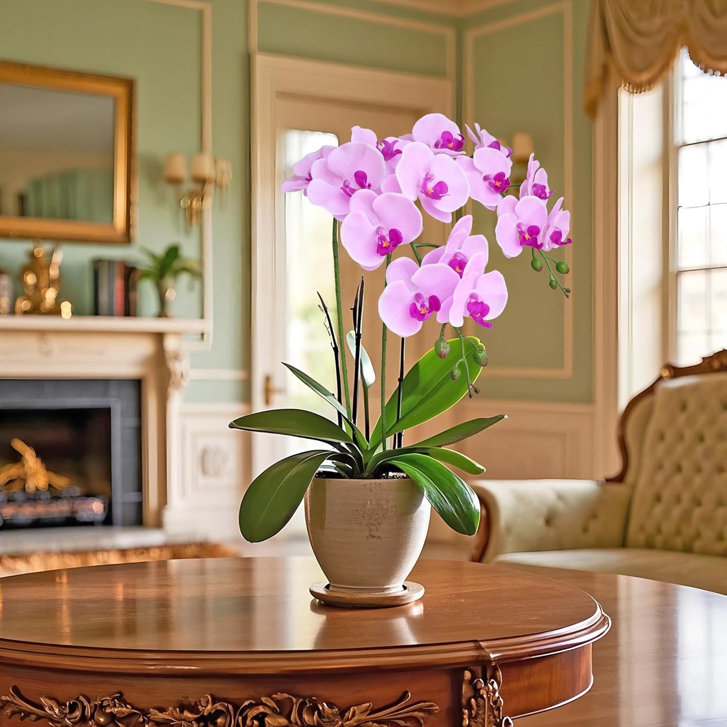38 Inch Artificial Phalaenopsis Flowers Branches Real Touch (Not Silk) Orchids Flowers for Home Office Wedding Decoration,Pack of 2 (White)