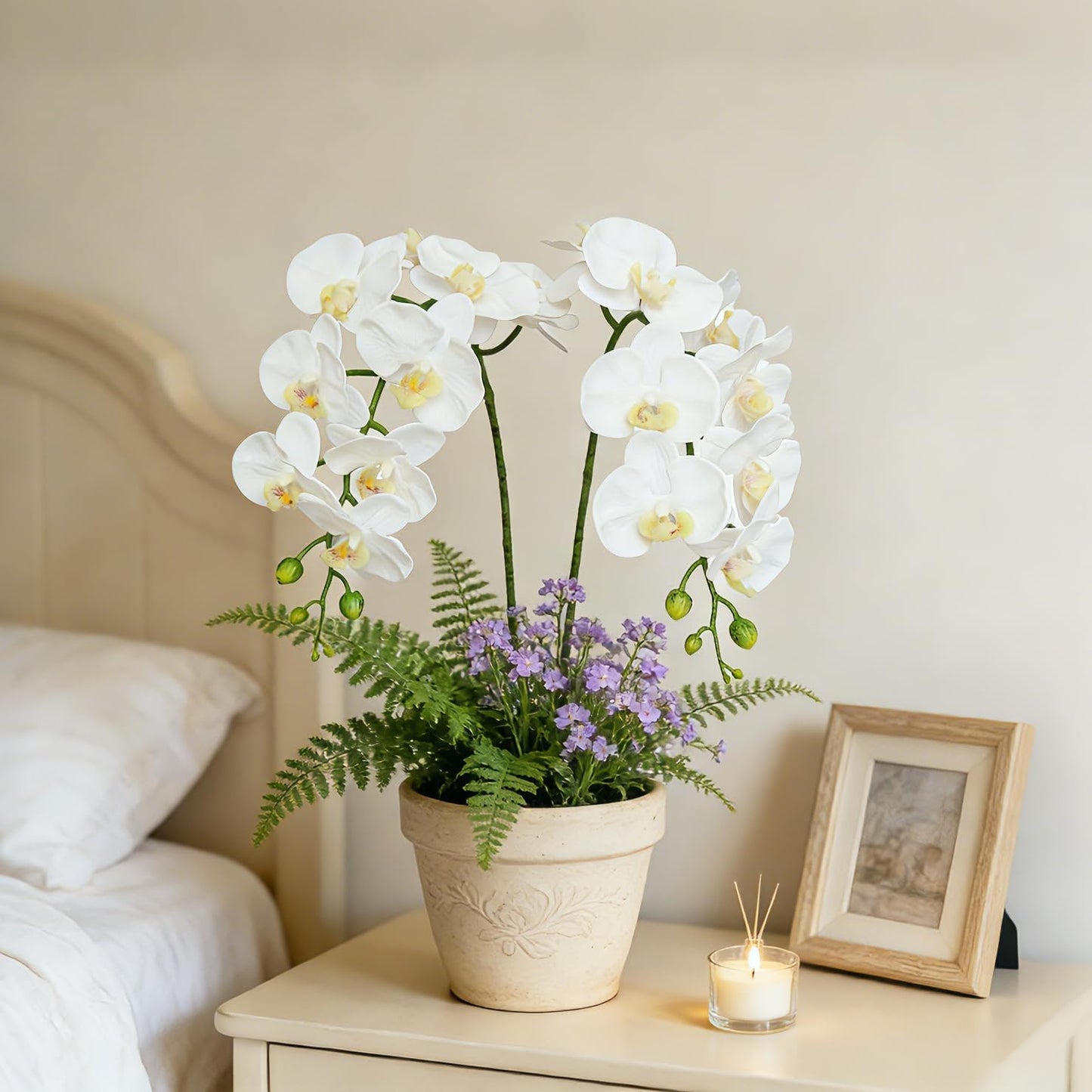 38 Inch Artificial Phalaenopsis Flowers Branches Real Touch (Not Silk) Orchids Flowers for Home Office Wedding Decoration,Pack of 2 (White)
