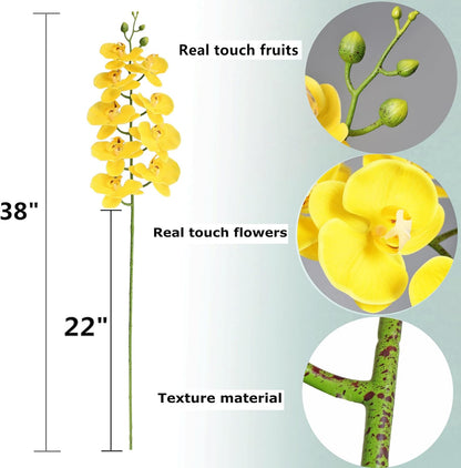 38 Inch Artificial Phalaenopsis Flowers Branches Real Touch (Not Silk) Orchids Flowers for Home Office Wedding Decoration,Pack of 2 (White)