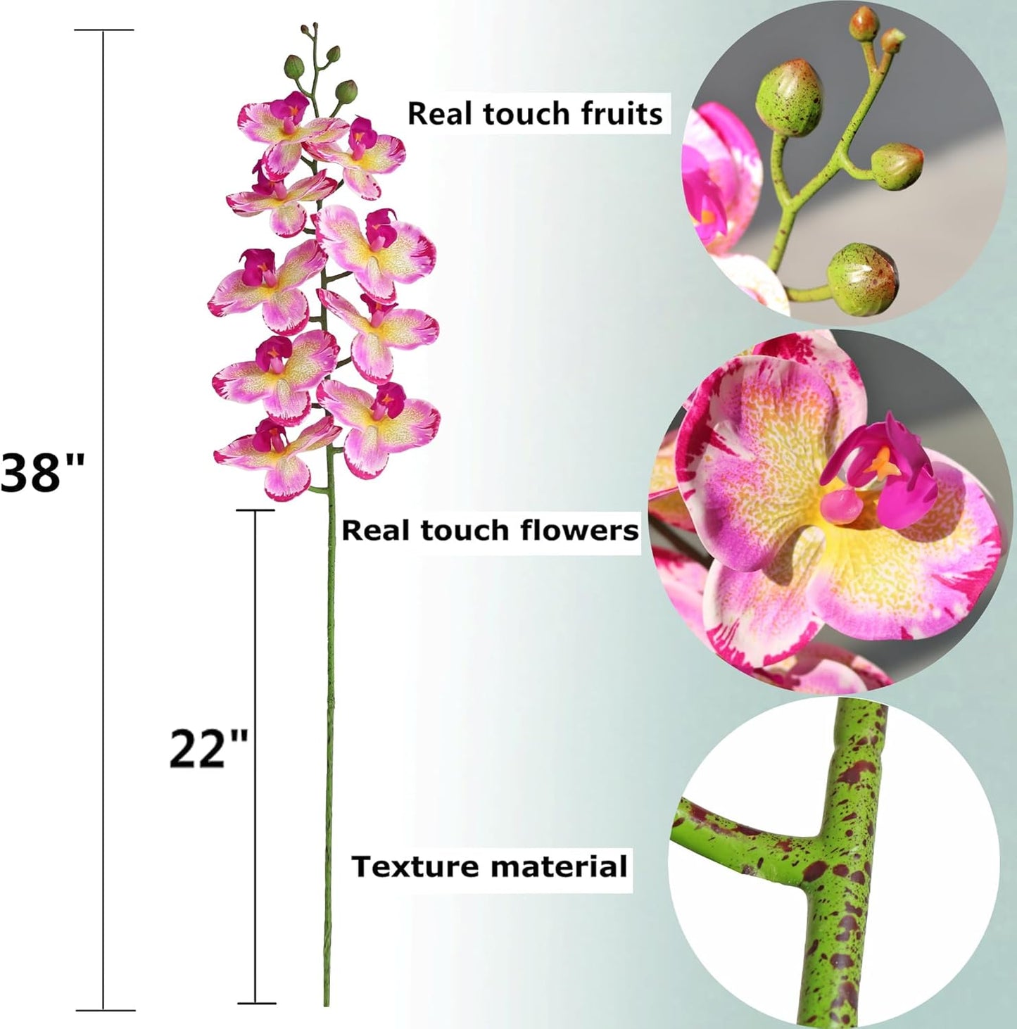 38 Inch Artificial Phalaenopsis Flowers Branches Real Touch (Not Silk) Orchids Flowers for Home Office Wedding Decoration,Pack of 2 (White)