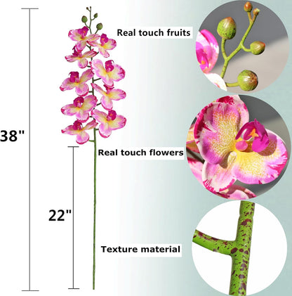 38 Inch Artificial Phalaenopsis Flowers Branches Real Touch (Not Silk) Orchids Flowers for Home Office Wedding Decoration,Pack of 2 (White)