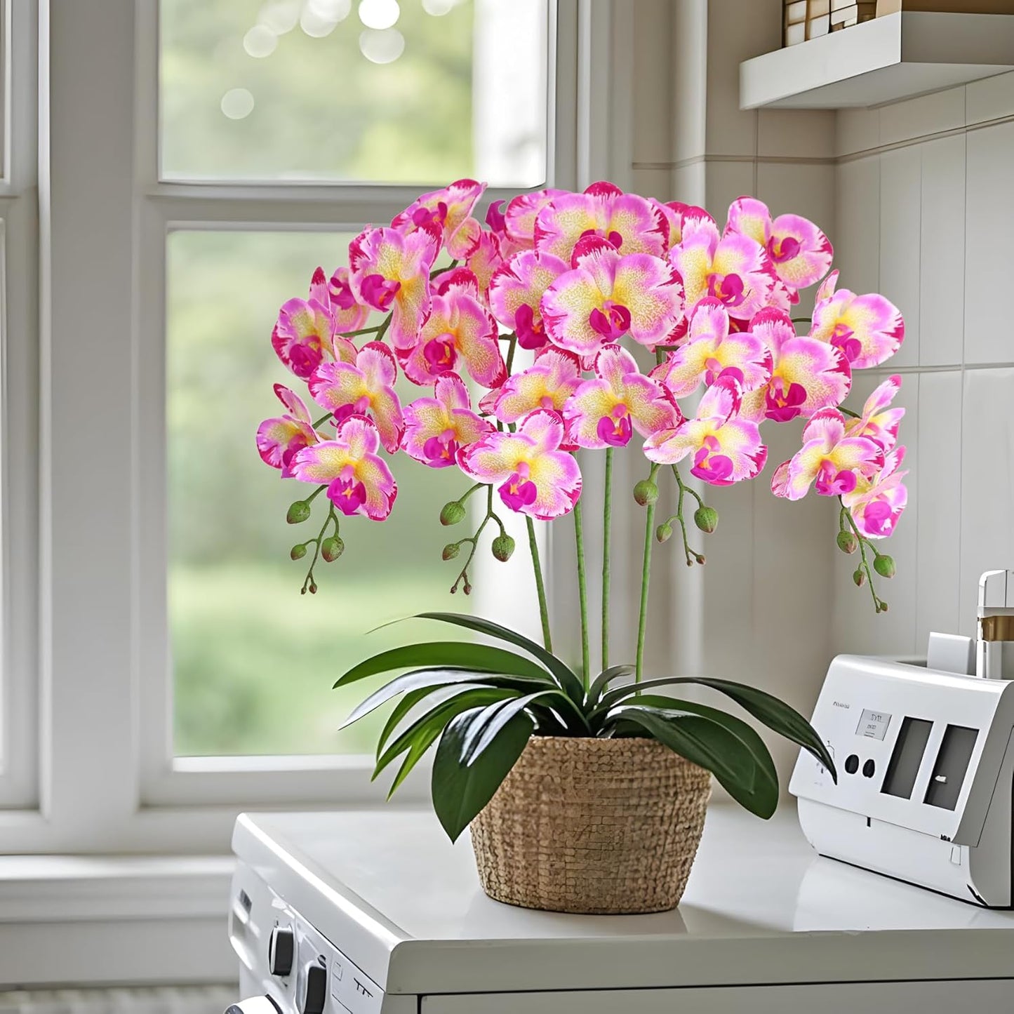38 Inch Artificial Phalaenopsis Flowers Branches Real Touch (Not Silk) Orchids Flowers for Home Office Wedding Decoration,Pack of 2 (White)