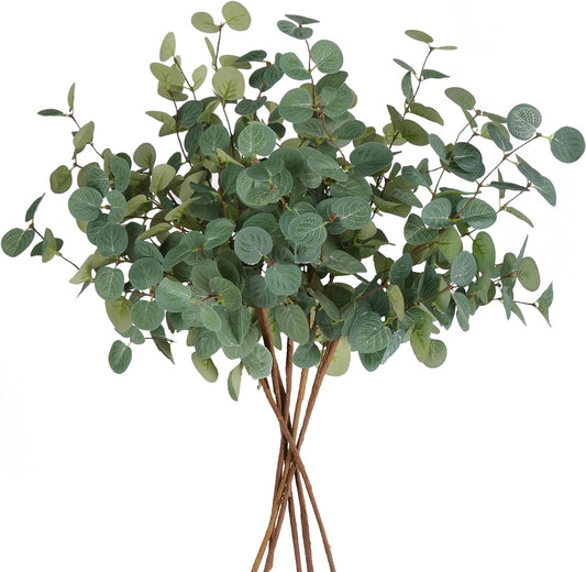6Pcs Artificial Eucalyptus Stems Greenery Stems 24" Tall Fake Plants Decor Faux Floral Stems for Vase Home Party Wedding Decorations