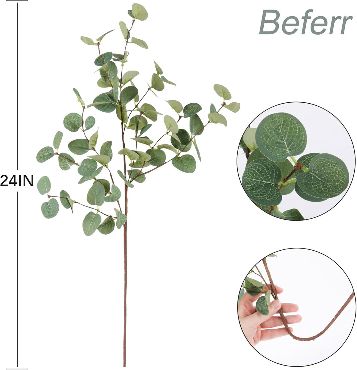 6Pcs Artificial Eucalyptus Stems Greenery Stems 24" Tall Fake Plants Decor Faux Floral Stems for Vase Home Party Wedding Decorations