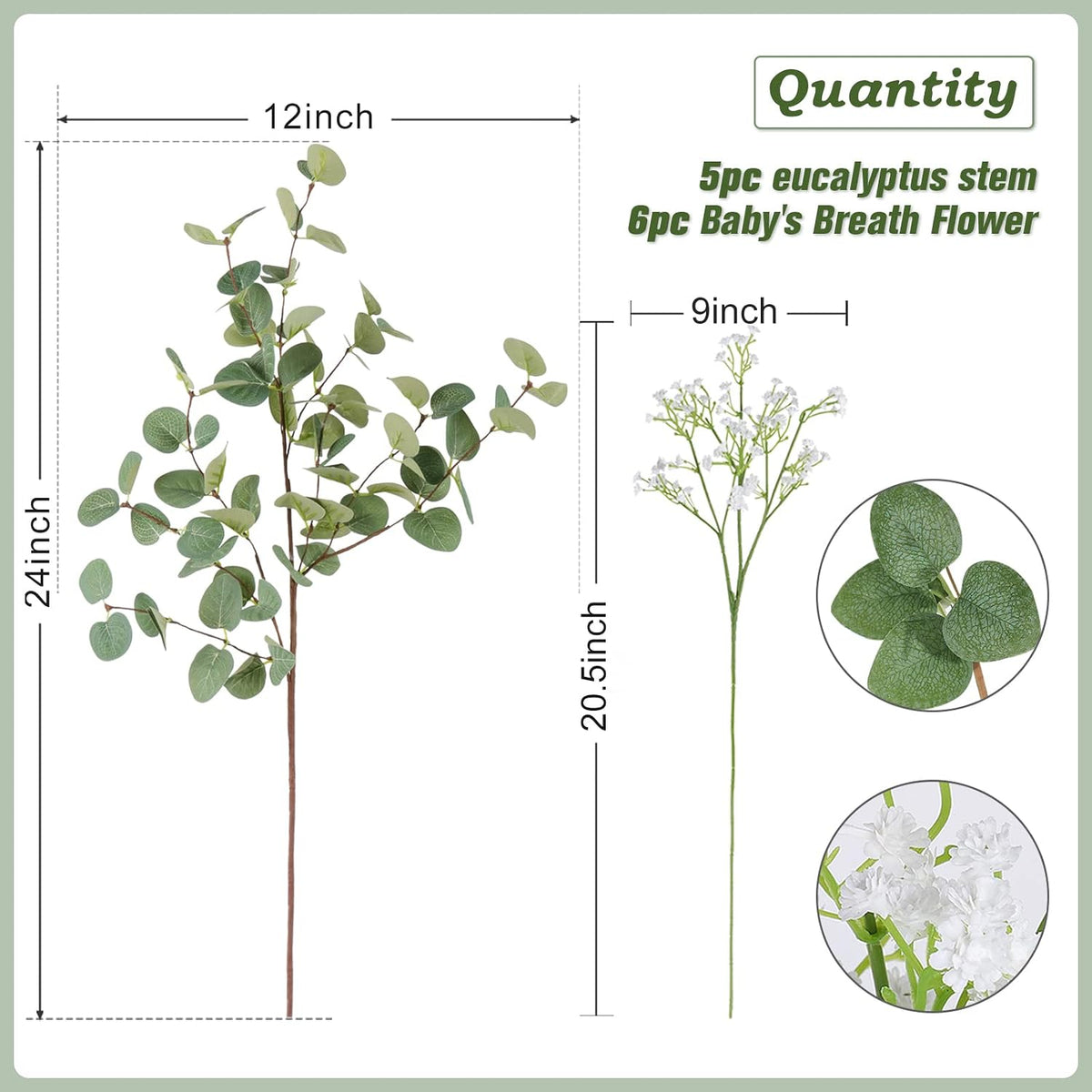 6Pcs Artificial Eucalyptus Stems Greenery Stems 24" Tall Fake Plants Decor Faux Floral Stems for Vase Home Party Wedding Decorations