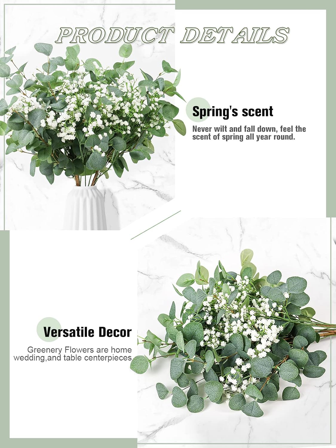 6Pcs Artificial Eucalyptus Stems Greenery Stems 24" Tall Fake Plants Decor Faux Floral Stems for Vase Home Party Wedding Decorations