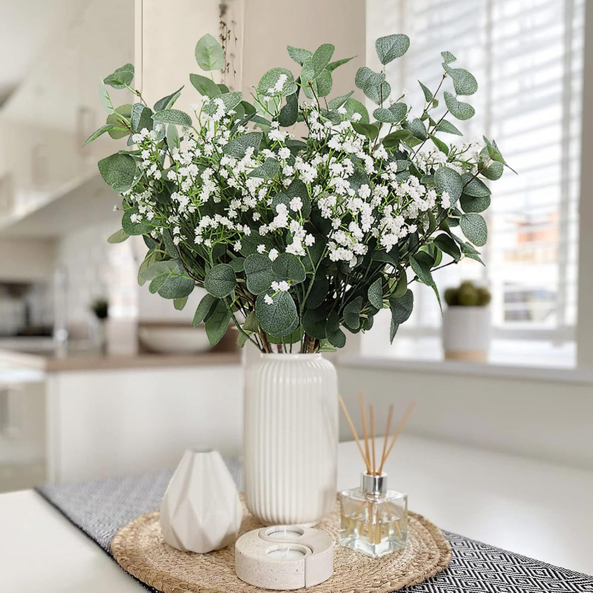 6Pcs Artificial Eucalyptus Stems Greenery Stems 24" Tall Fake Plants Decor Faux Floral Stems for Vase Home Party Wedding Decorations