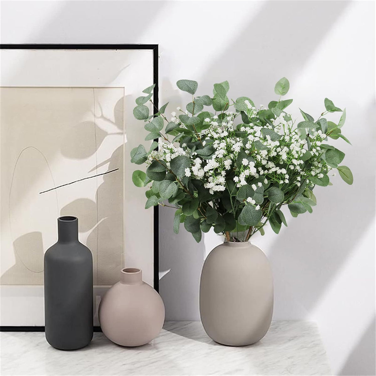 6Pcs Artificial Eucalyptus Stems Greenery Stems 24" Tall Fake Plants Decor Faux Floral Stems for Vase Home Party Wedding Decorations