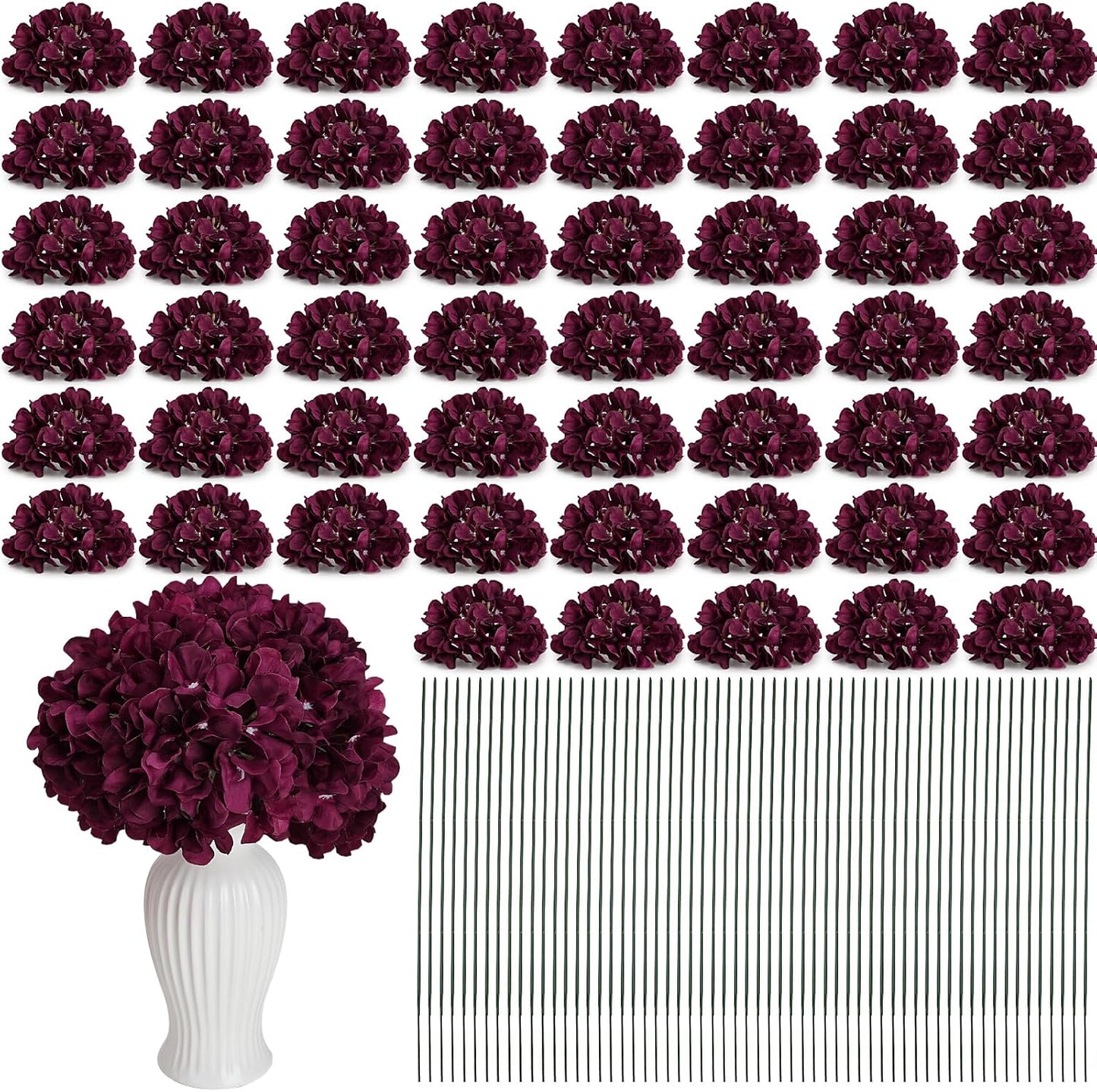 Red Hydrangea Artificial Flowers Silk Hydrangeas Bulk 104 PCS | Faux Hydrangea Flowers with Stems for Wedding Centerpieces FLoral Arrangement DIY Bouquets Home Baby Shower Party Decor