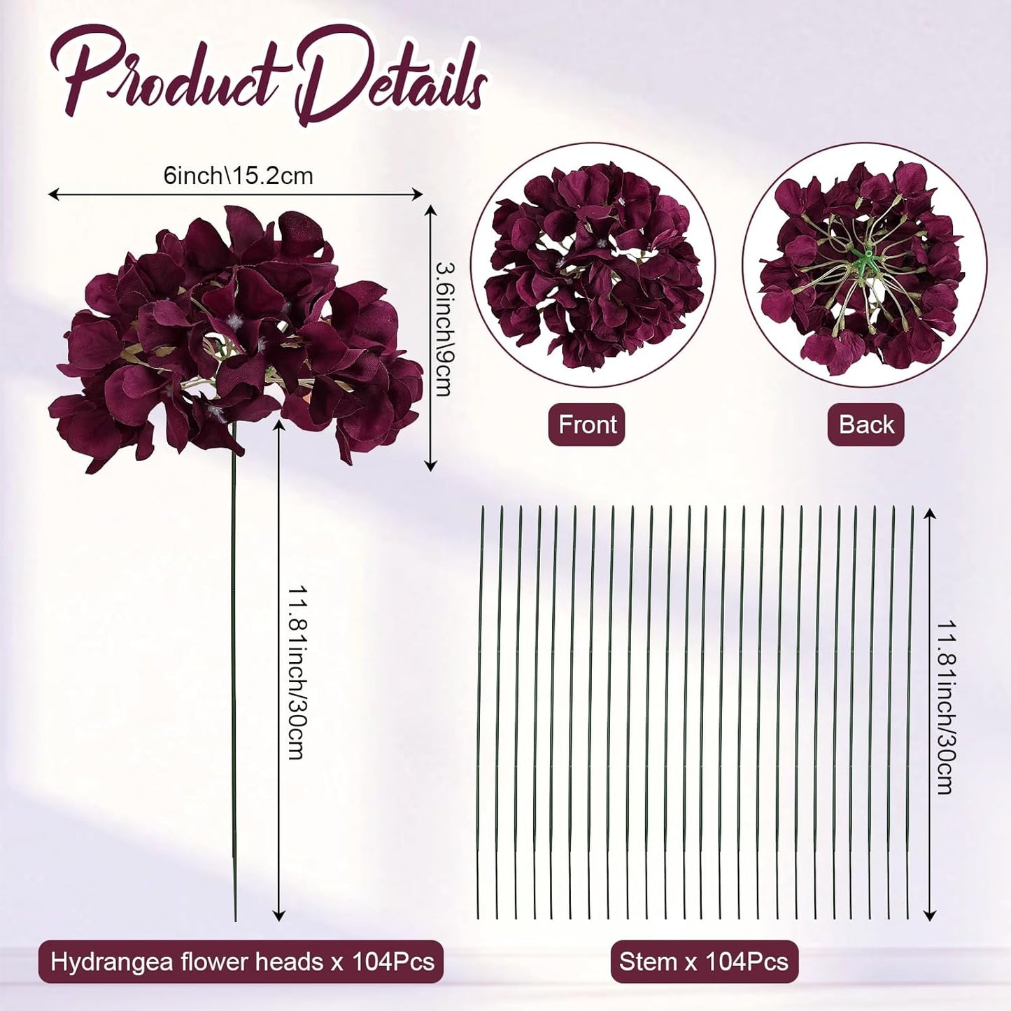 Red Hydrangea Artificial Flowers Silk Hydrangeas Bulk 104 PCS | Faux Hydrangea Flowers with Stems for Wedding Centerpieces FLoral Arrangement DIY Bouquets Home Baby Shower Party Decor