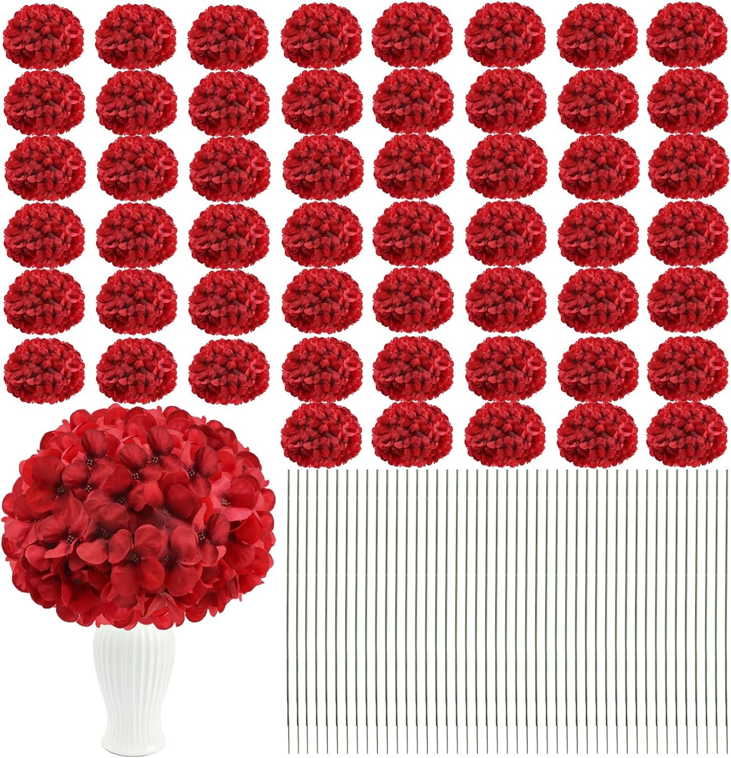 Red Hydrangea Artificial Flowers Silk Hydrangeas Bulk 104 PCS | Faux Hydrangea Flowers with Stems for Wedding Centerpieces FLoral Arrangement DIY Bouquets Home Baby Shower Party Decor