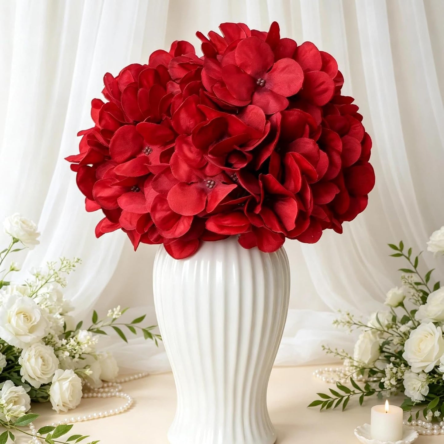 Red Hydrangea Artificial Flowers Silk Hydrangeas Bulk 104 PCS | Faux Hydrangea Flowers with Stems for Wedding Centerpieces FLoral Arrangement DIY Bouquets Home Baby Shower Party Decor