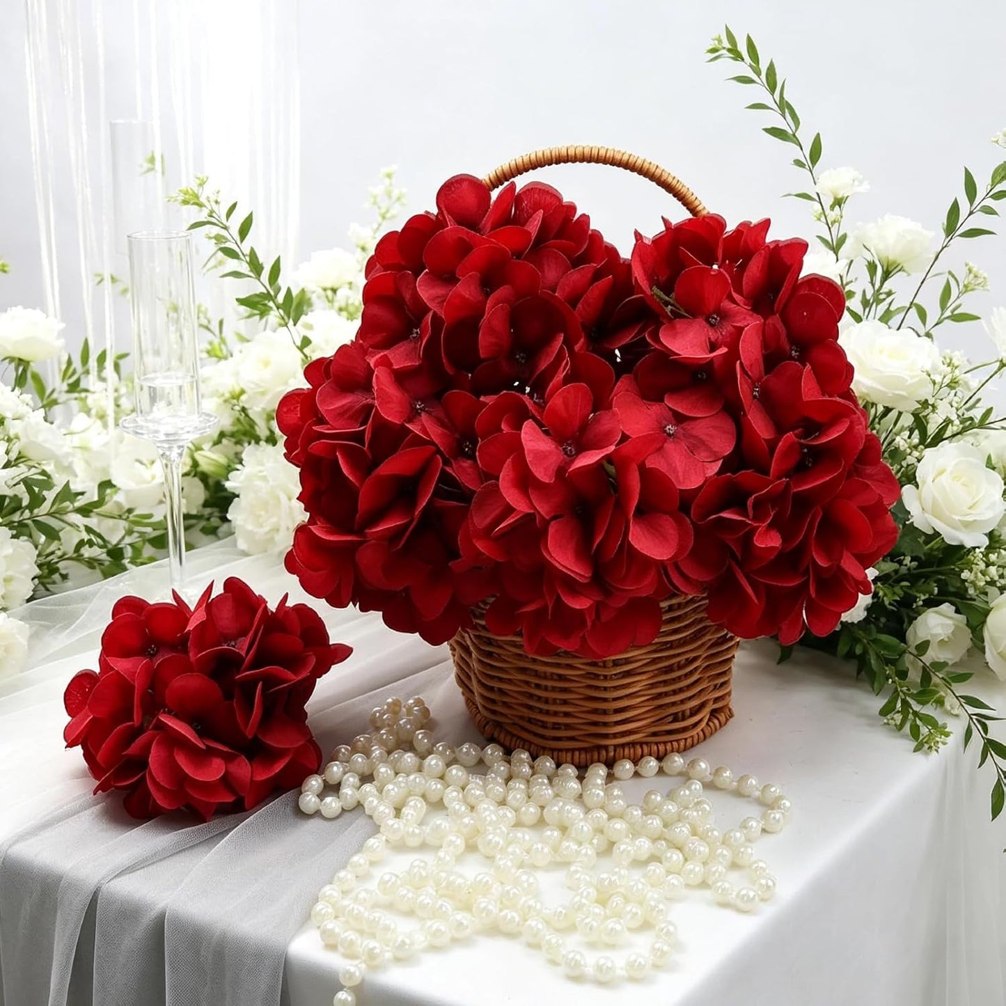 Red Hydrangea Artificial Flowers Silk Hydrangeas Bulk 104 PCS | Faux Hydrangea Flowers with Stems for Wedding Centerpieces FLoral Arrangement DIY Bouquets Home Baby Shower Party Decor
