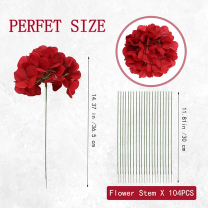 Red Hydrangea Artificial Flowers Silk Hydrangeas Bulk 104 PCS | Faux Hydrangea Flowers with Stems for Wedding Centerpieces FLoral Arrangement DIY Bouquets Home Baby Shower Party Decor
