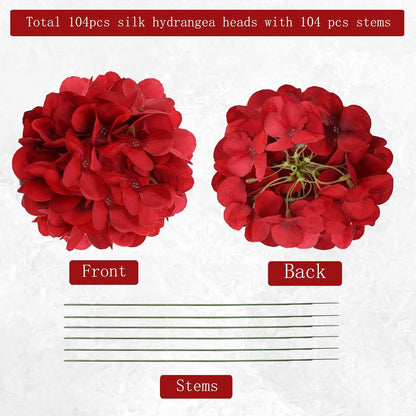 Red Hydrangea Artificial Flowers Silk Hydrangeas Bulk 104 PCS | Faux Hydrangea Flowers with Stems for Wedding Centerpieces FLoral Arrangement DIY Bouquets Home Baby Shower Party Decor