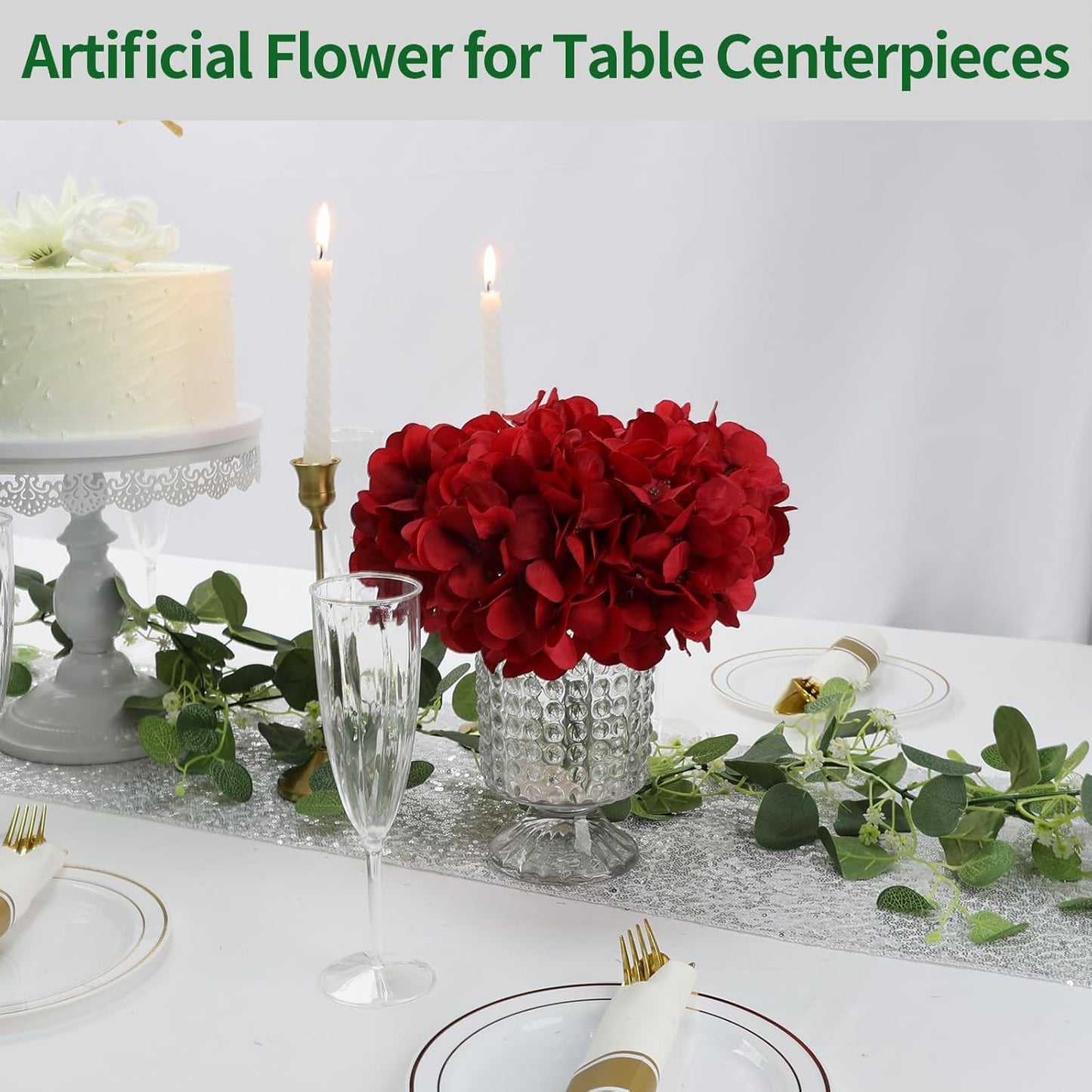 Red Hydrangea Artificial Flowers Silk Hydrangeas Bulk 104 PCS | Faux Hydrangea Flowers with Stems for Wedding Centerpieces FLoral Arrangement DIY Bouquets Home Baby Shower Party Decor