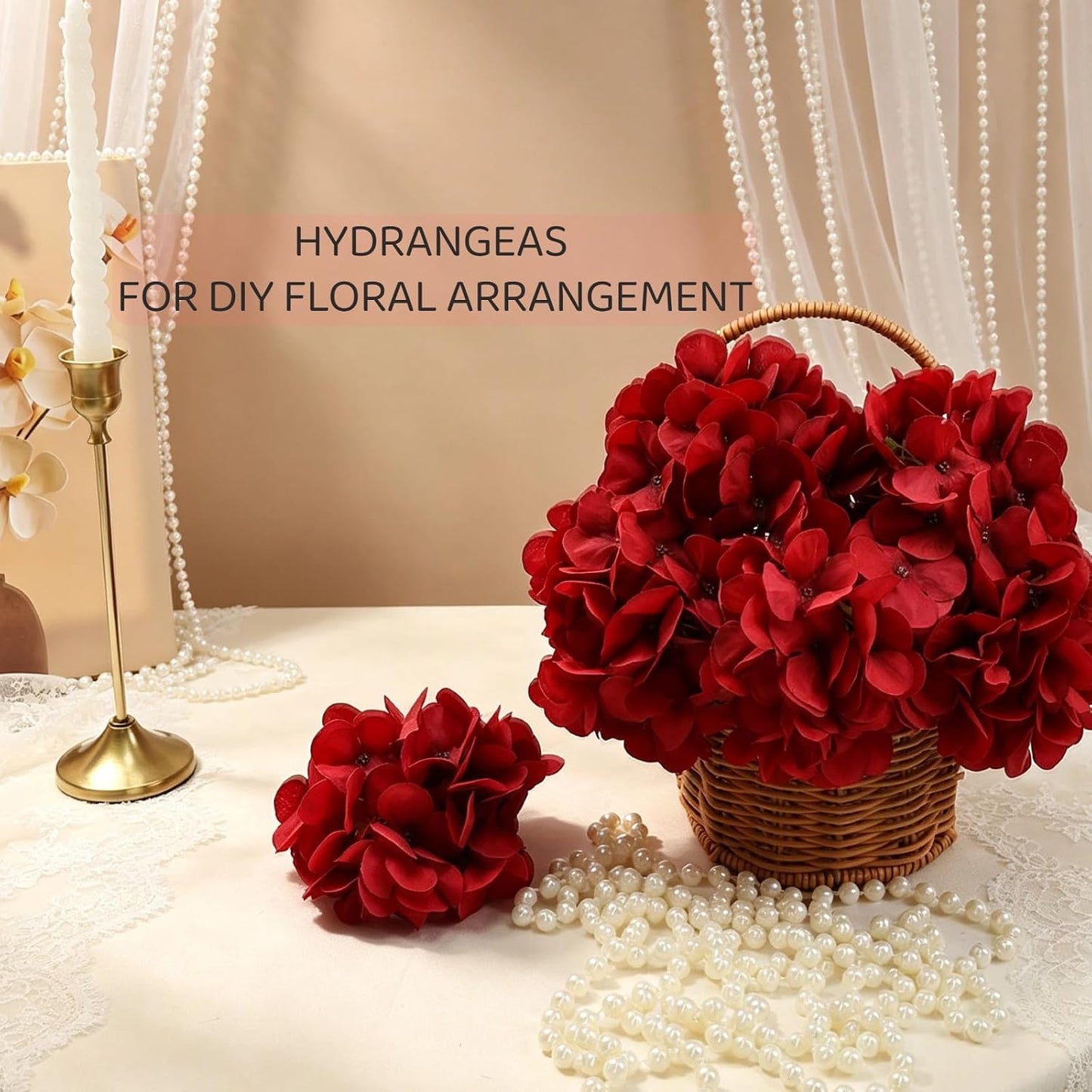 Red Hydrangea Artificial Flowers Silk Hydrangeas Bulk 104 PCS | Faux Hydrangea Flowers with Stems for Wedding Centerpieces FLoral Arrangement DIY Bouquets Home Baby Shower Party Decor