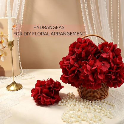 Red Hydrangea Artificial Flowers Silk Hydrangeas Bulk 104 PCS | Faux Hydrangea Flowers with Stems for Wedding Centerpieces FLoral Arrangement DIY Bouquets Home Baby Shower Party Decor