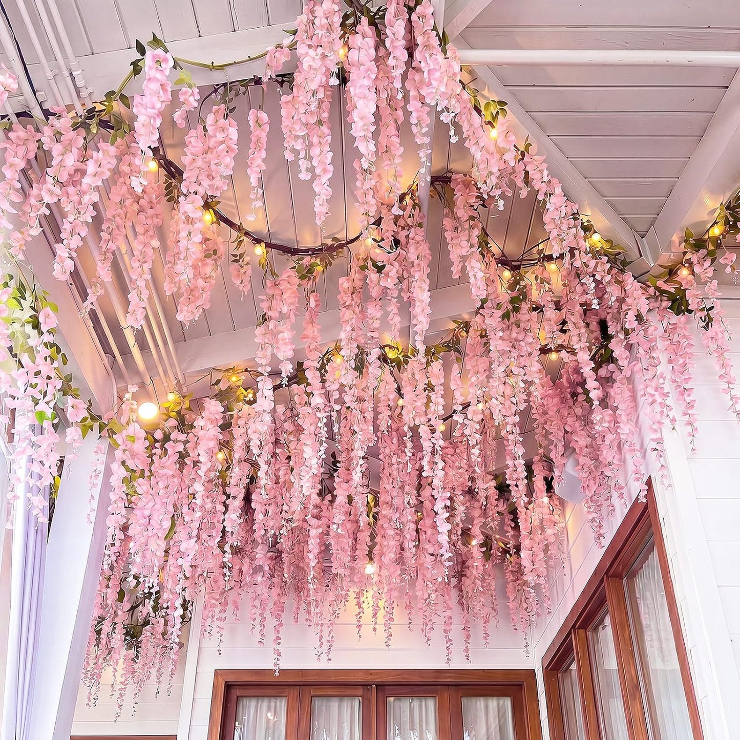 26 Pcs 3D Wisteria Tree for Classroom Room Ceiling Wall Decor Bulletin Board Large Wisteria Garland with 5 Metal Mesh Panel Artificial Fake Hanging Flower Wedding Backdrop(Purple)