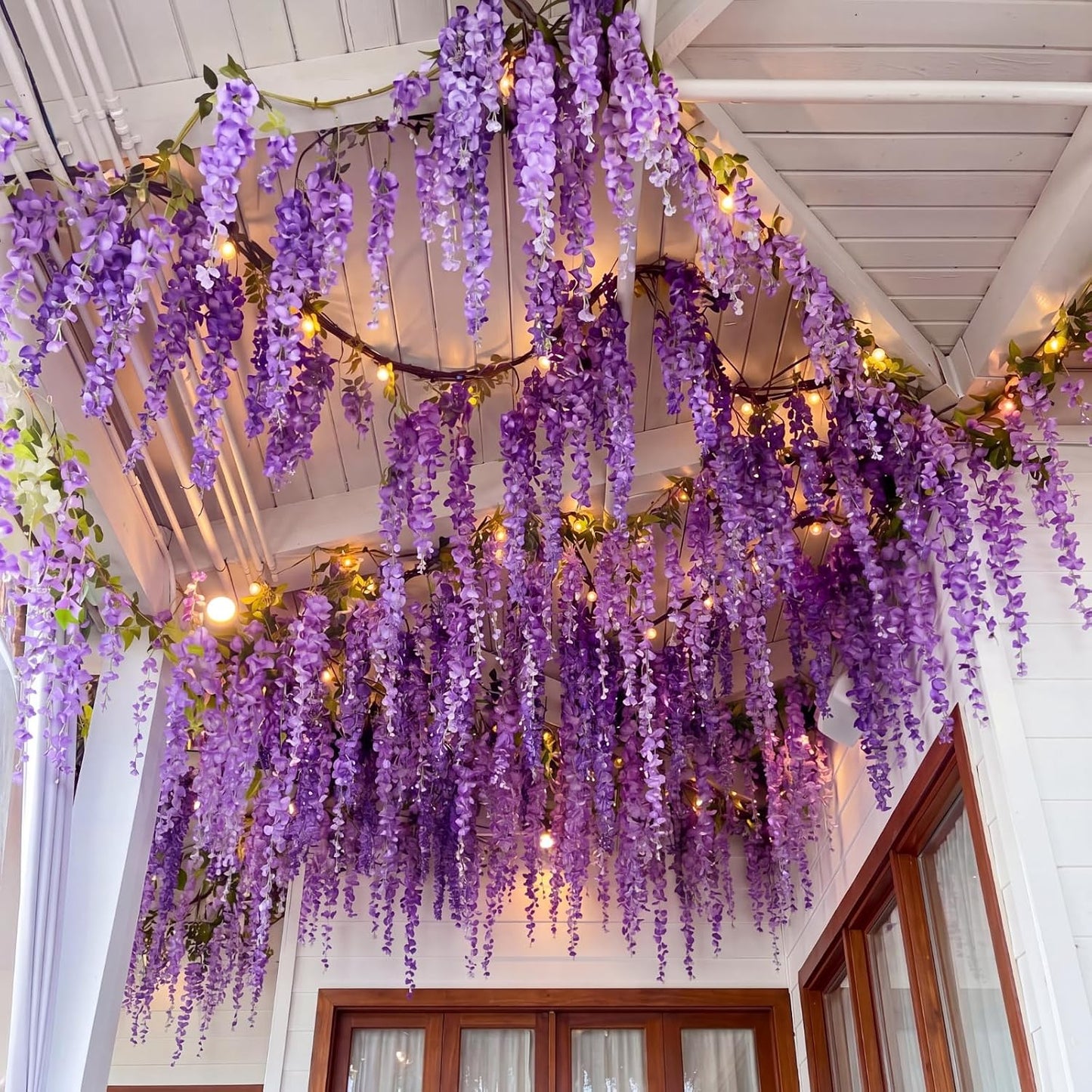 26 Pcs 3D Wisteria Tree for Classroom Room Ceiling Wall Decor Bulletin Board Large Wisteria Garland with 5 Metal Mesh Panel Artificial Fake Hanging Flower Wedding Backdrop(Purple)