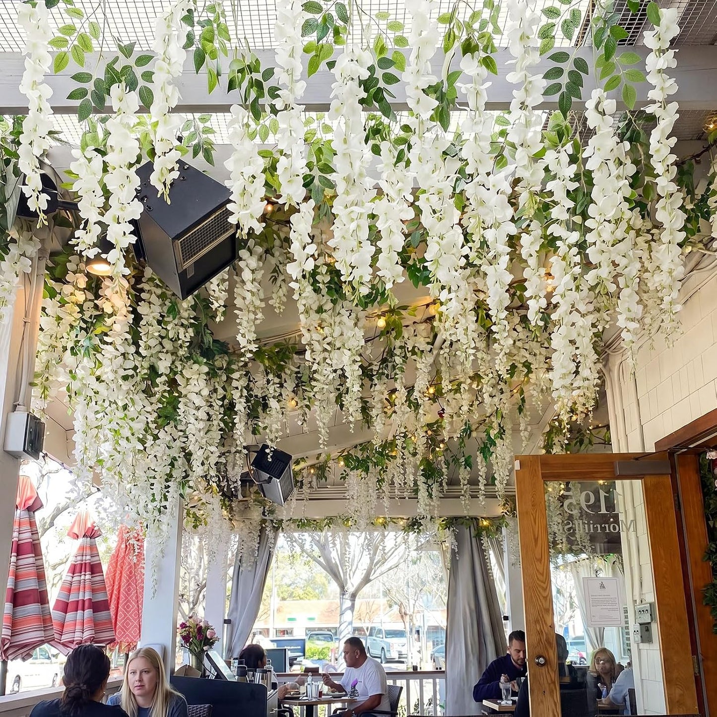26 Pcs 3D Wisteria Tree for Classroom Room Ceiling Wall Decor Bulletin Board Large Wisteria Garland with 5 Metal Mesh Panel Artificial Fake Hanging Flower Wedding Backdrop(Purple)