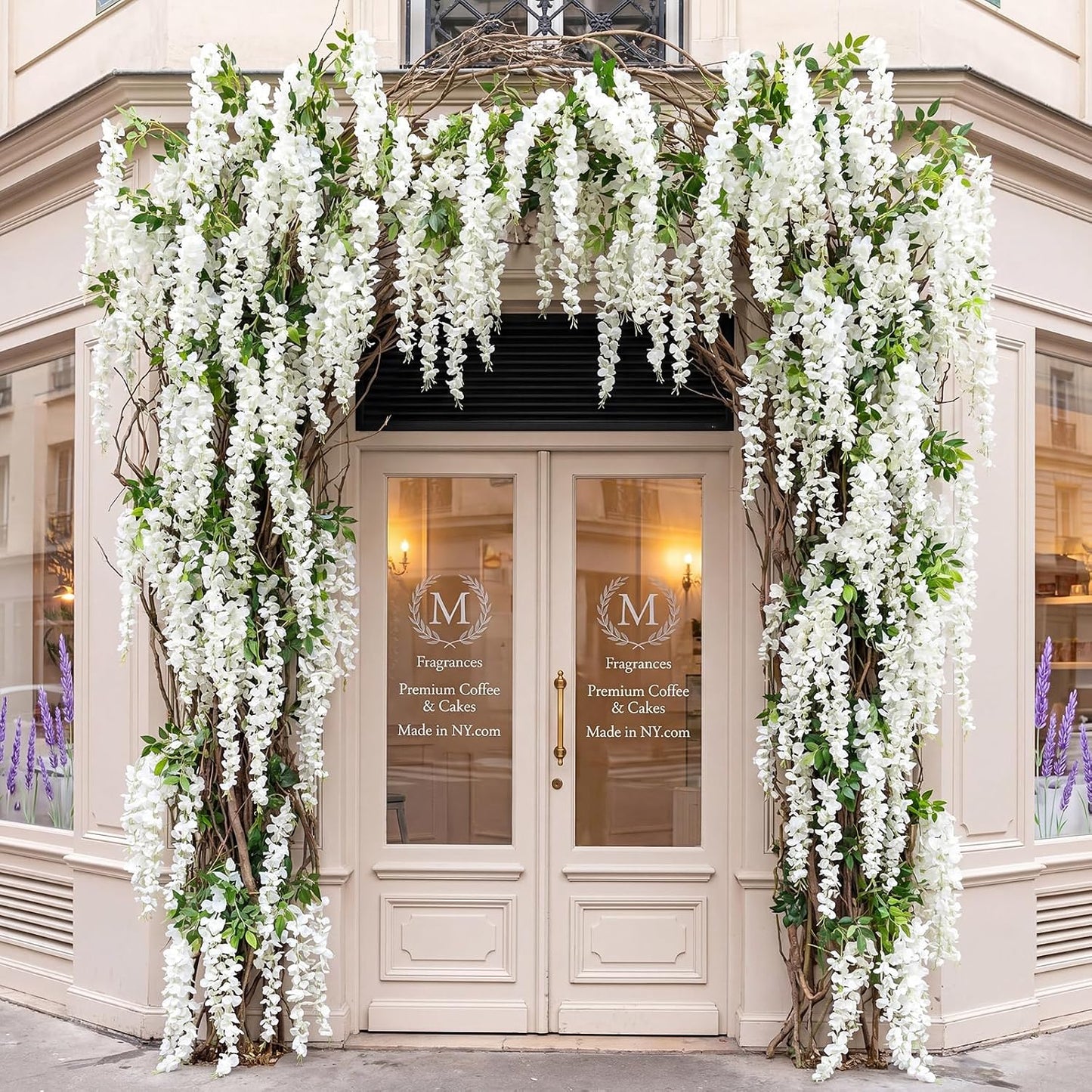26 Pcs 3D Wisteria Tree for Classroom Room Ceiling Wall Decor Bulletin Board Large Wisteria Garland with 5 Metal Mesh Panel Artificial Fake Hanging Flower Wedding Backdrop(Purple)