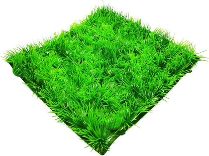 Artificial Aquarium Grass Mat Decor (10"x10") - Plastic Lawn Ornament for Fish Tank, Green Landscape Plants Decoration for Saltwater Freshwater Tropical Aquariums