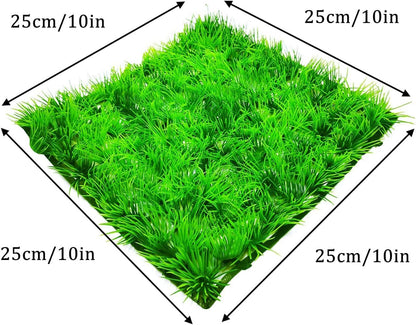 Artificial Aquarium Grass Mat Decor (10"x10") - Plastic Lawn Ornament for Fish Tank, Green Landscape Plants Decoration for Saltwater Freshwater Tropical Aquariums