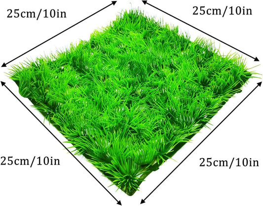 Artificial Aquarium Grass Mat Decor (10"x10") - Plastic Lawn Ornament for Fish Tank, Green Landscape Plants Decoration for Saltwater Freshwater Tropical Aquariums