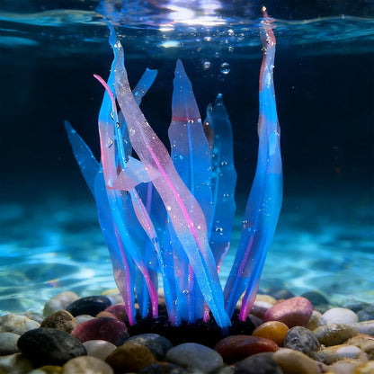 Aquarium Decoration, 17" Plastic Fish Tank Plants Artificial Silicone Glowing Kelp Aquarium Plants Ornament, (Green, 1 Pcs), Intended for Tall Fish Tank Decor/Landscaping