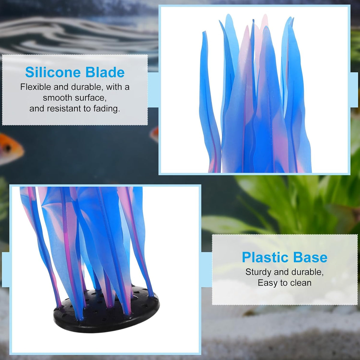 Aquarium Decoration, 17" Plastic Fish Tank Plants Artificial Silicone Glowing Kelp Aquarium Plants Ornament, (Green, 1 Pcs), Intended for Tall Fish Tank Decor/Landscaping