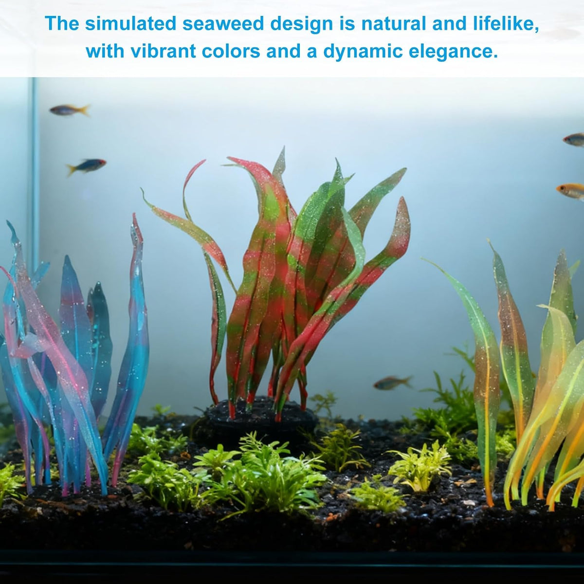 Aquarium Decoration, 17" Plastic Fish Tank Plants Artificial Silicone Glowing Kelp Aquarium Plants Ornament, (Green, 1 Pcs), Intended for Tall Fish Tank Decor/Landscaping