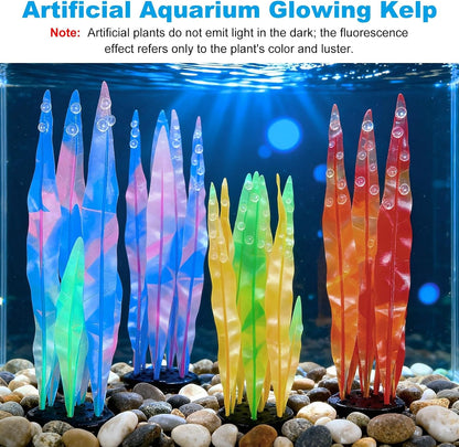 Aquarium Decoration, 17" Plastic Fish Tank Plants Artificial Silicone Glowing Kelp Aquarium Plants Ornament, (Green, 1 Pcs), Intended for Tall Fish Tank Decor/Landscaping