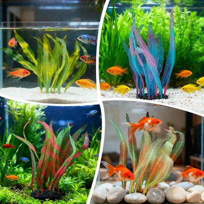 Aquarium Decoration, 17" Plastic Fish Tank Plants Artificial Silicone Glowing Kelp Aquarium Plants Ornament, (Green, 1 Pcs), Intended for Tall Fish Tank Decor/Landscaping