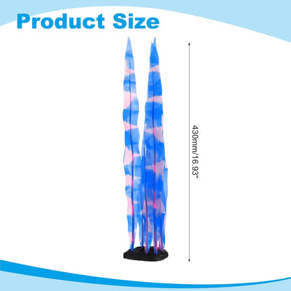 Aquarium Decoration, 17" Plastic Fish Tank Plants Artificial Silicone Glowing Kelp Aquarium Plants Ornament, (Green, 1 Pcs), Intended for Tall Fish Tank Decor/Landscaping