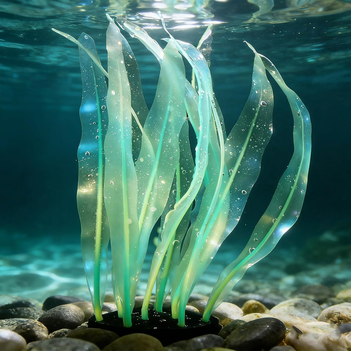 Aquarium Decoration, 17" Plastic Fish Tank Plants Artificial Silicone Glowing Kelp Aquarium Plants Ornament, (Green, 1 Pcs), Intended for Tall Fish Tank Decor/Landscaping