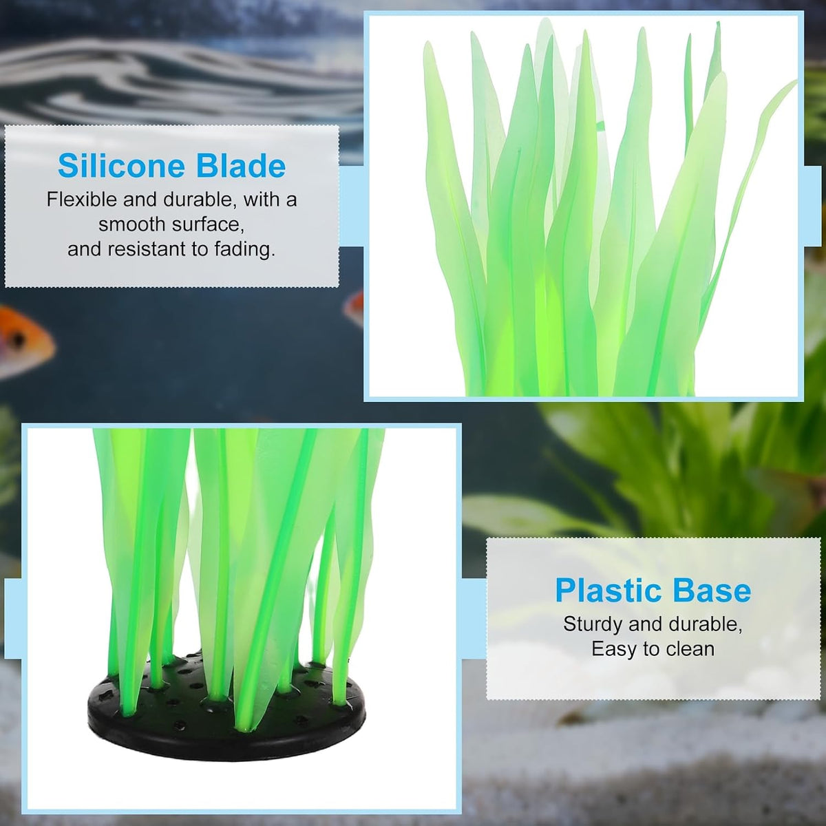 Aquarium Decoration, 17" Plastic Fish Tank Plants Artificial Silicone Glowing Kelp Aquarium Plants Ornament, (Green, 1 Pcs), Intended for Tall Fish Tank Decor/Landscaping