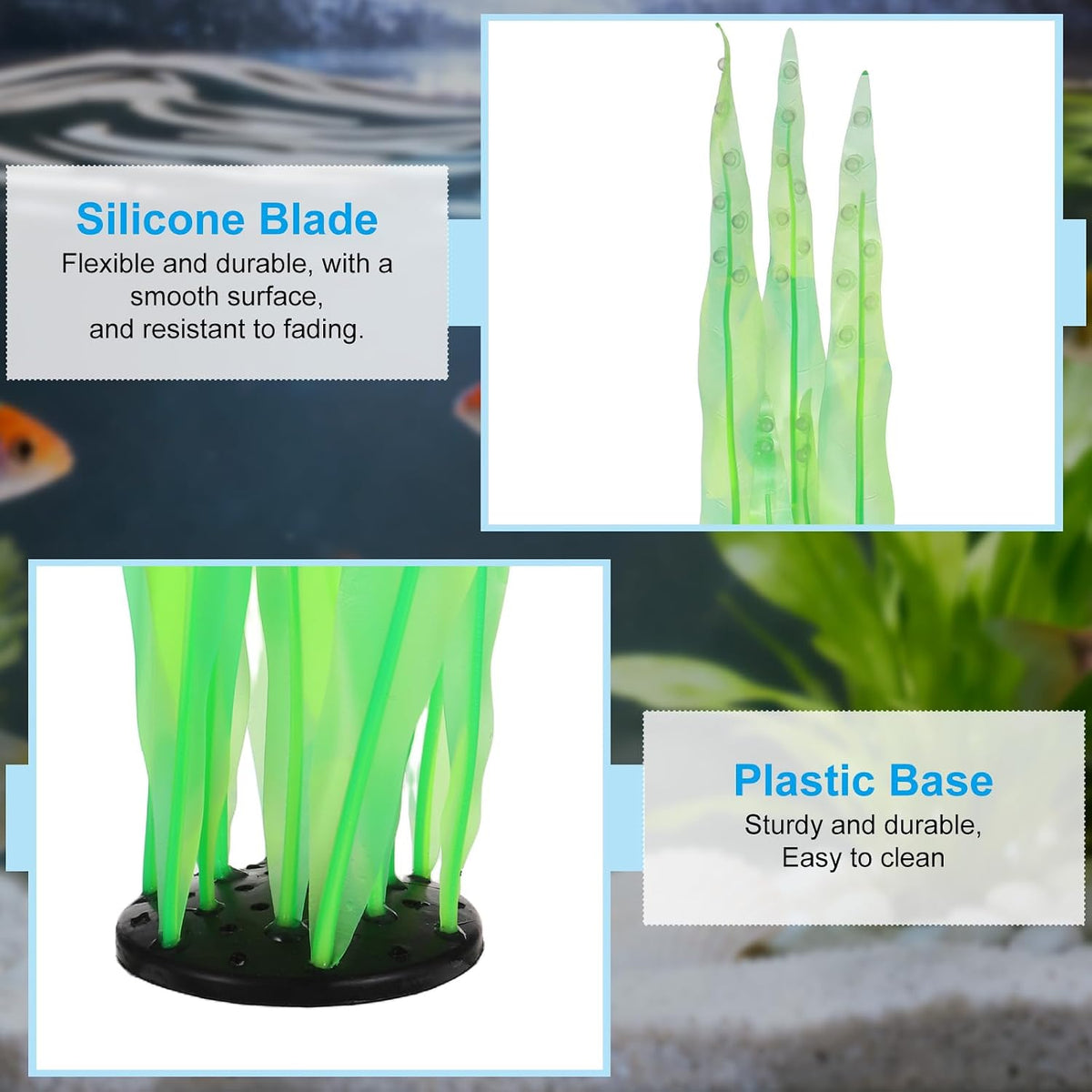 Aquarium Decoration, 17" Plastic Fish Tank Plants Artificial Silicone Glowing Kelp Aquarium Plants Ornament, (Green, 1 Pcs), Intended for Tall Fish Tank Decor/Landscaping