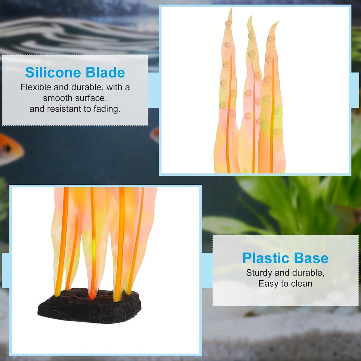 Aquarium Decoration, 17" Plastic Fish Tank Plants Artificial Silicone Glowing Kelp Aquarium Plants Ornament, (Green, 1 Pcs), Intended for Tall Fish Tank Decor/Landscaping