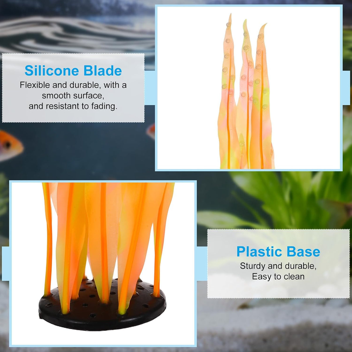 Aquarium Decoration, 17" Plastic Fish Tank Plants Artificial Silicone Glowing Kelp Aquarium Plants Ornament, (Green, 1 Pcs), Intended for Tall Fish Tank Decor/Landscaping