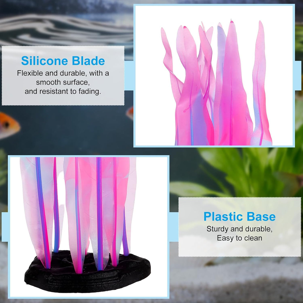 Aquarium Decoration, 17" Plastic Fish Tank Plants Artificial Silicone Glowing Kelp Aquarium Plants Ornament, (Green, 1 Pcs), Intended for Tall Fish Tank Decor/Landscaping