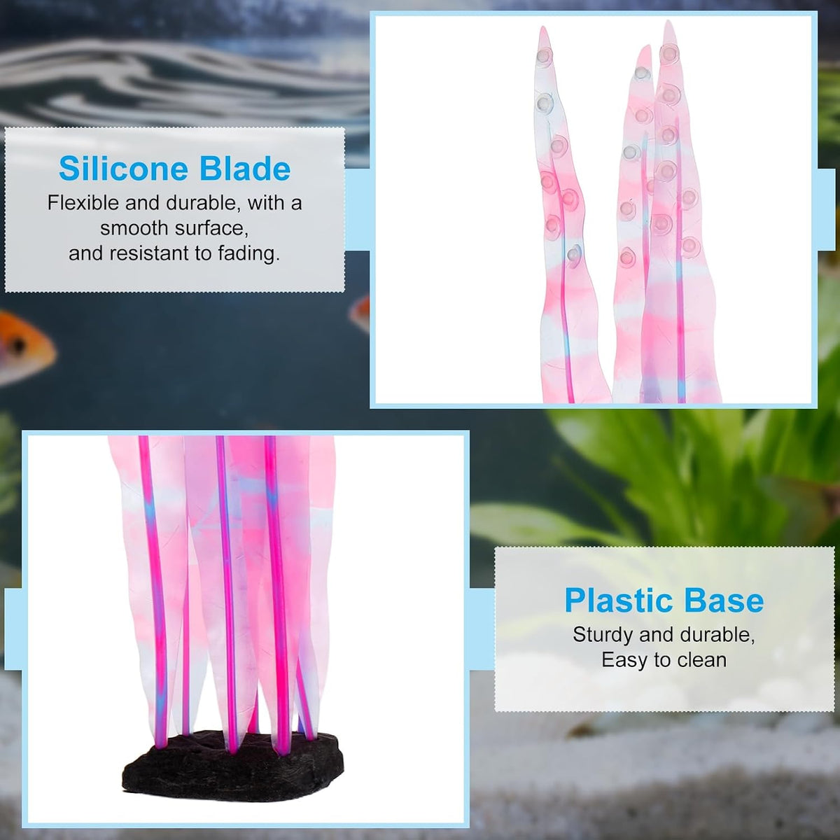Aquarium Decoration, 17" Plastic Fish Tank Plants Artificial Silicone Glowing Kelp Aquarium Plants Ornament, (Green, 1 Pcs), Intended for Tall Fish Tank Decor/Landscaping