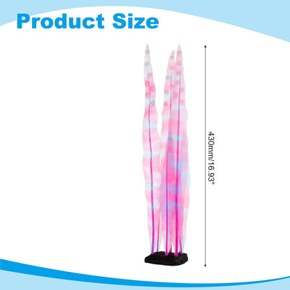 Aquarium Decoration, 17" Plastic Fish Tank Plants Artificial Silicone Glowing Kelp Aquarium Plants Ornament, (Green, 1 Pcs), Intended for Tall Fish Tank Decor/Landscaping