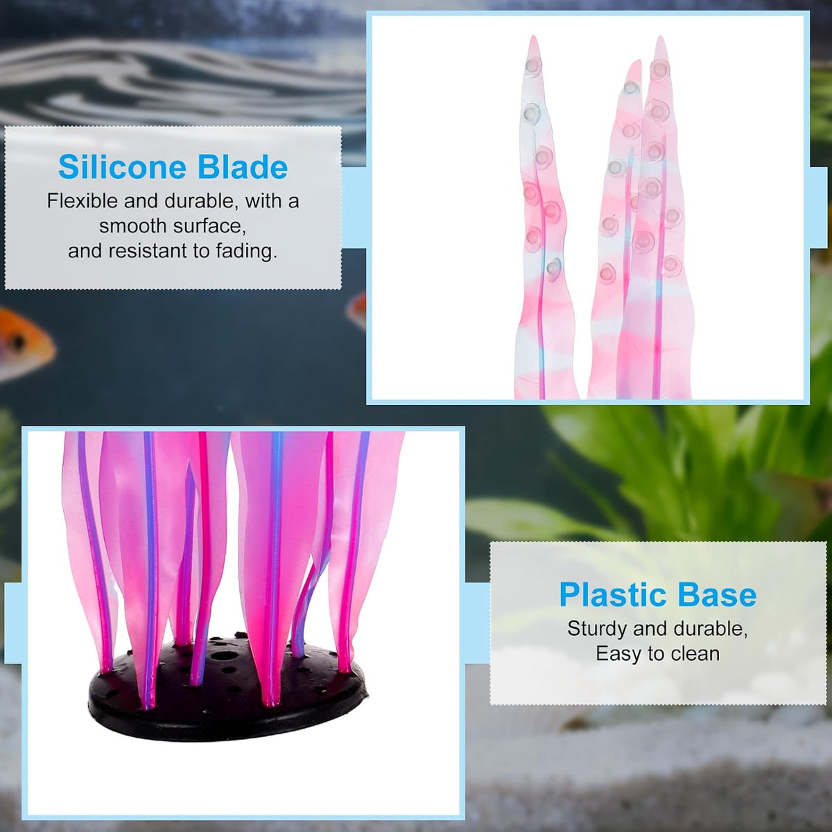 Aquarium Decoration, 17" Plastic Fish Tank Plants Artificial Silicone Glowing Kelp Aquarium Plants Ornament, (Green, 1 Pcs), Intended for Tall Fish Tank Decor/Landscaping