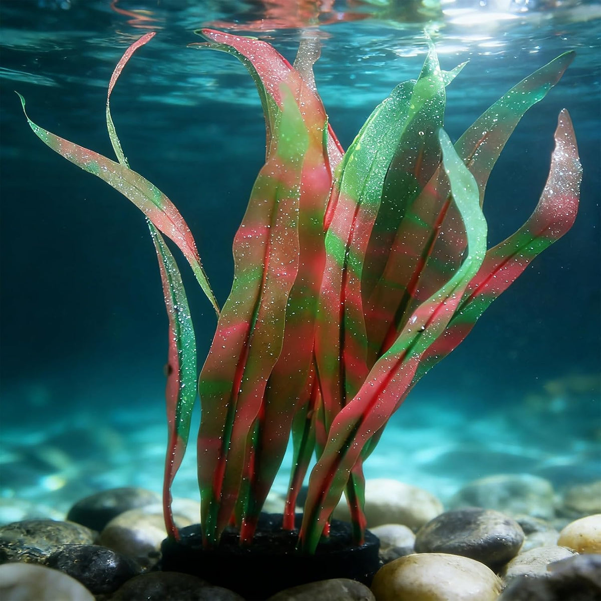 Aquarium Decoration, 17" Plastic Fish Tank Plants Artificial Silicone Glowing Kelp Aquarium Plants Ornament, (Green, 1 Pcs), Intended for Tall Fish Tank Decor/Landscaping