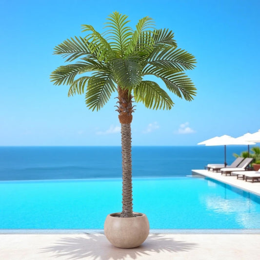 6FT Tall Artificial Palm Trees, Tropical Areca Palm (2 Pack) | Potted Faux Plant, UV Resistant Indoor/Outdoor Fake Tree in Black Cement Pot, Realistic Decor for Patio, Living Room, Office